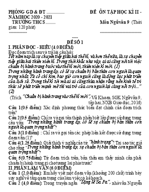 Đề ôn tập học kì II môn Ngữ văn 9 - Năm học 2020-2021